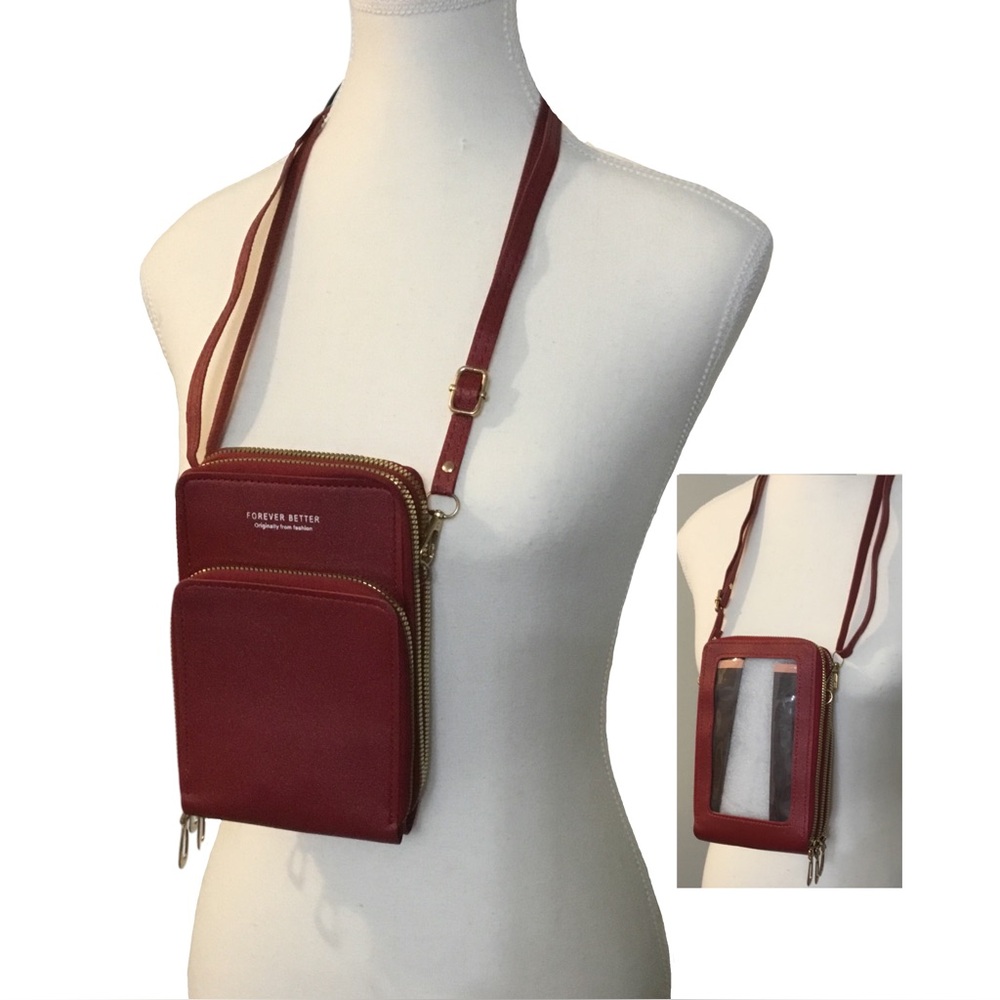 Burgundy Red Cell Phone Crossbody Bag